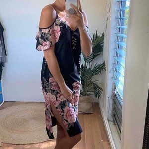 Monteau Floral Ruffle Sleeve Maxi Dress/Slip Dress